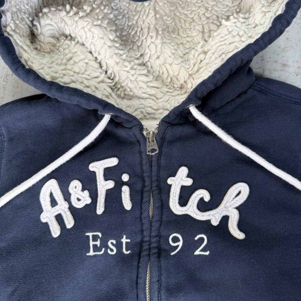 y2k abercrombie & fitch sherpa lined embroidered logo zip up jacket - Picture 2 of 6